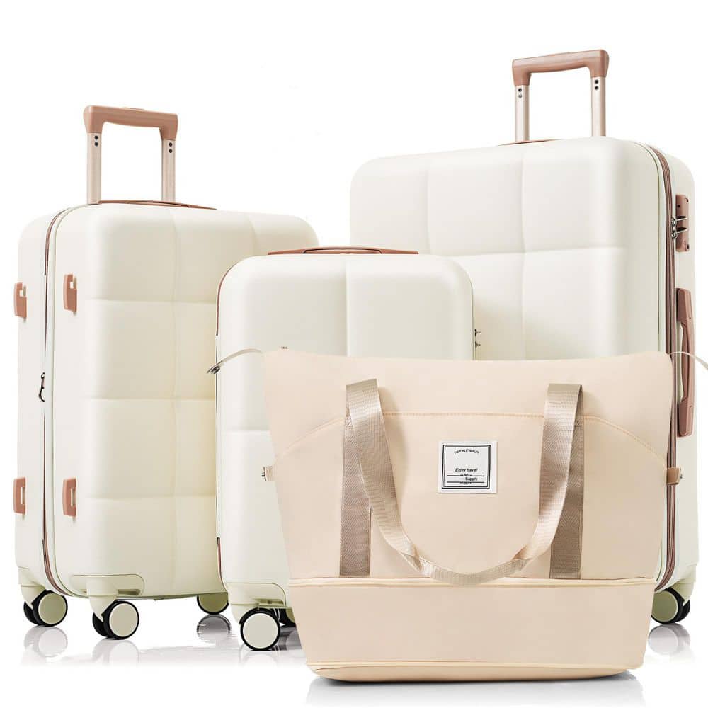 4-Piece White+Gold ABS Plastic Hardside Luggage Set with Travel Bag,Cup Holder and Spinner Wheels price history on PriceWatchPro