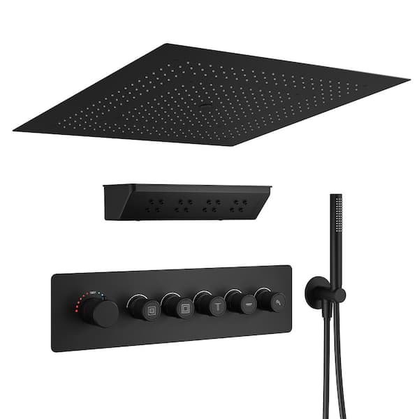 Single Handle 5-Spray Shower Faucet 2.5 GPM with Thermostatic, Flow Control in Matte Black