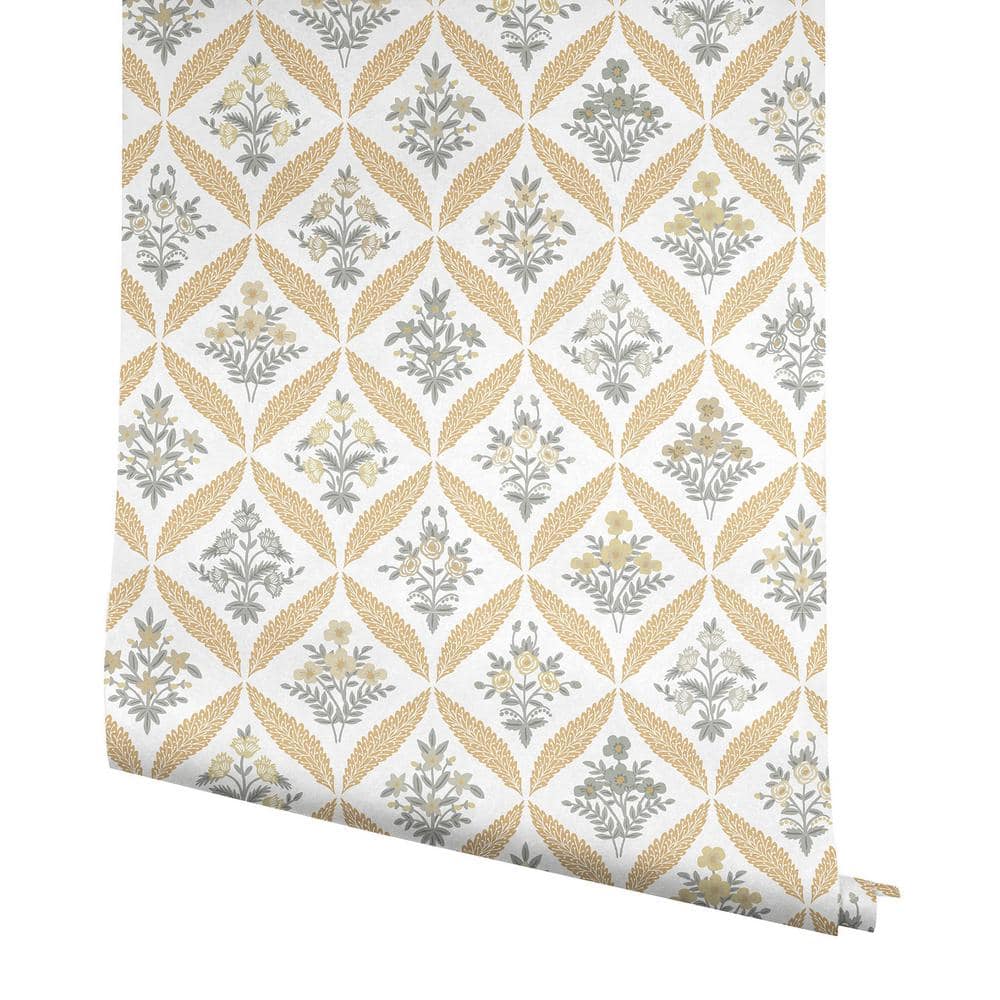 Gold and White Floral Garden Removable Wallpaper