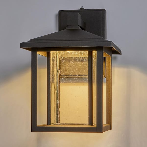 Maxxima 1-Light Black LED Outdoor Wall Lantern Sconce with Seeded