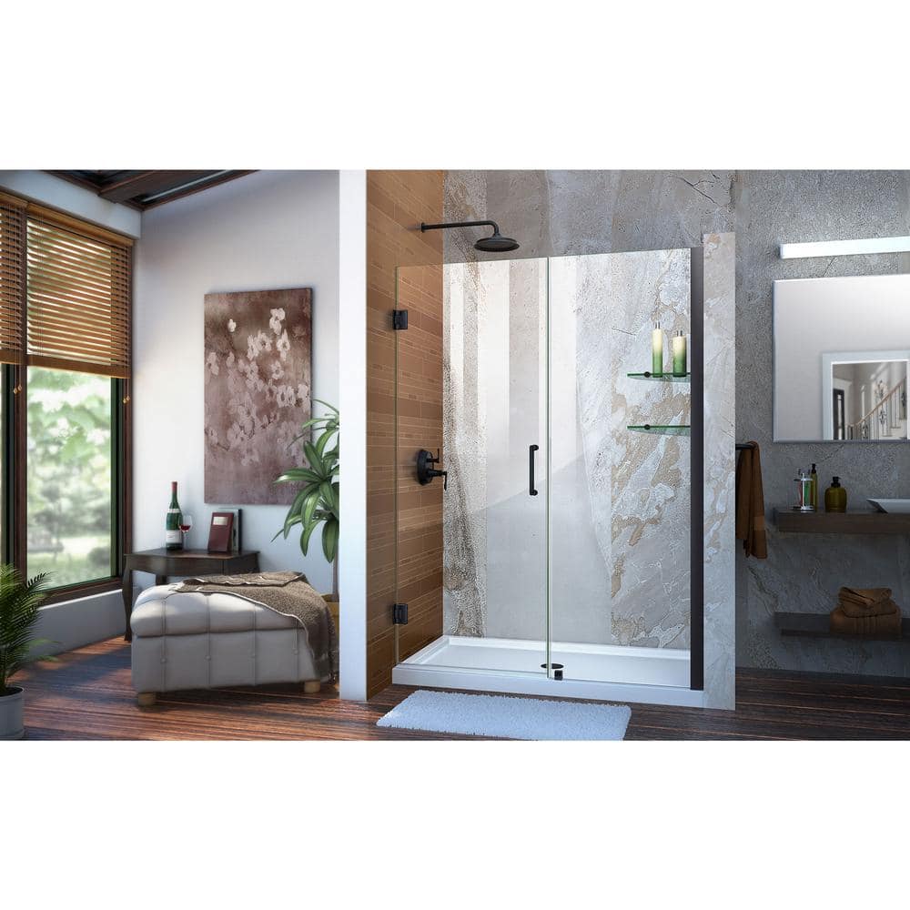Matte Black Frameless Hinged Shower Door with Clear Glass