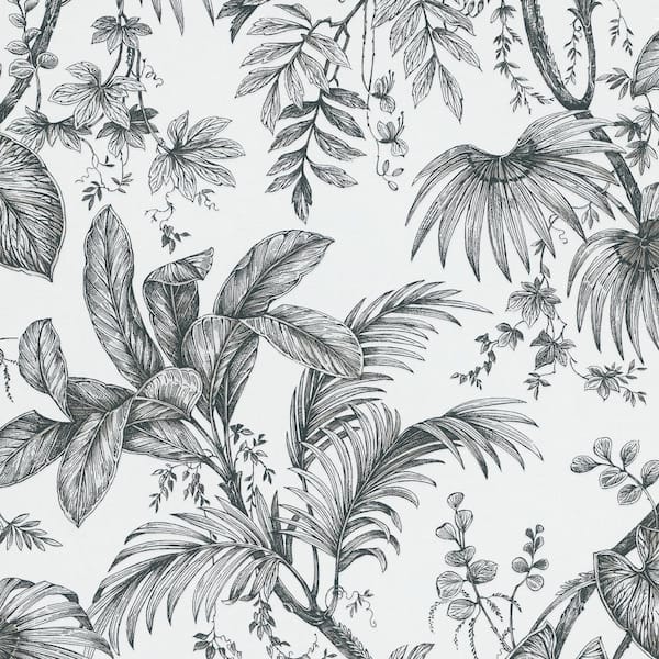 Unbranded Large Palm Leaves And Stems Matte White/Black Vinyl on Non-woven Non-Pasted Wallpaper Roll
