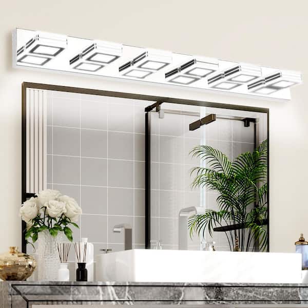 39 in. Chrome 6-Light Matte Chrome Vanity Light Fixtures, Up and Down LED Modern Bathroom Wall Sconce