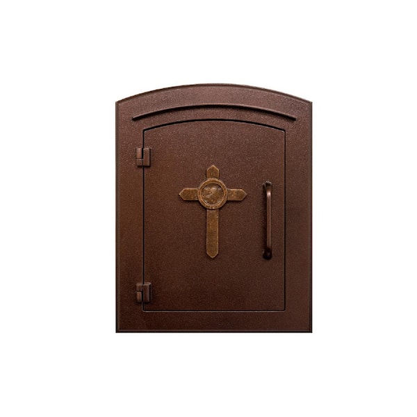 Manchester Antique Copper Column Mount Non-Locking Mailbox with Cross Logo