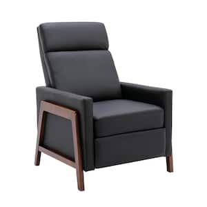 Modern Black Wood-Framed PU Leather Adjustable Home Theater Push Back Recliner with Thick Seat Cushion and Backrest