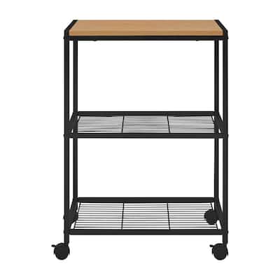 StyleWell Industrial Black Microwave Cart with Wooden Top and Metal 2-Tier Shelving (24" W)