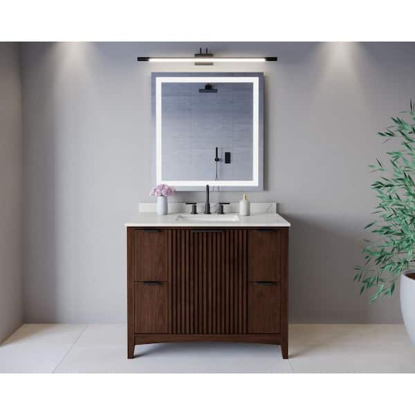 Palmilla 42 in. Single Freestanding Dark Walnut Bath Vanity with Giotto Quartz Top Assembled