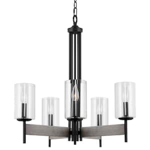 Winston 60-Watt 5-Light Black Farmhouse Chandelier with Clear Shade, No Bulb Included