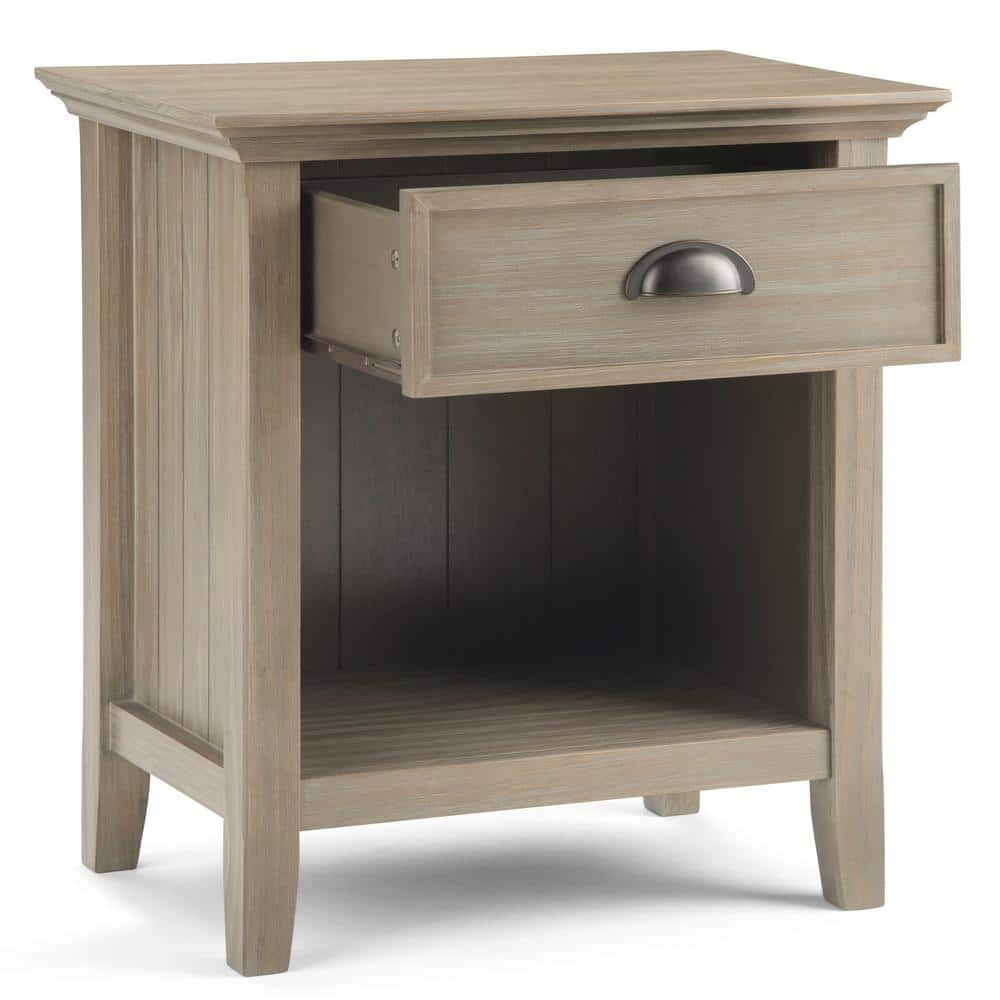 Distressed Grey Solid Pine 1-Drawer Bedside Table with Open Storage