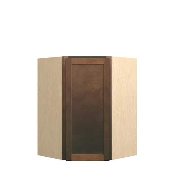 Kunal Kitchens Amherst Shaker 27 in. W x 36 in. H x 15 in. D in Walnut Plywood Assembled Corner Diagonal Wall Cabinet