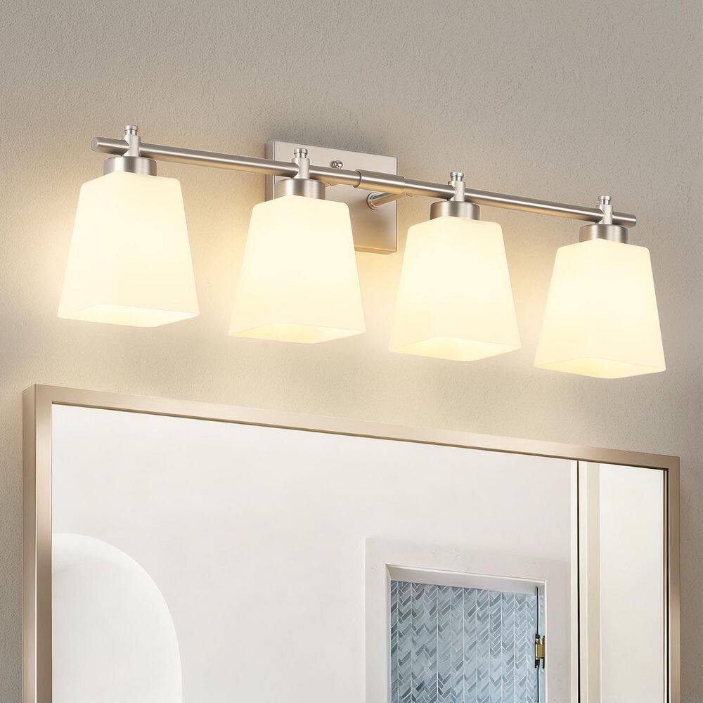 28.15 in. 4-Light Brushed Nickel Modern Bathroom Vanity Light with Milky White Glass Shades price history on PriceWatchPro