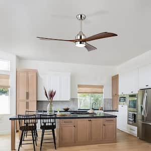 52 in. Indoor Nickel Industrial 3 Wood Blades Ceiling Fan with White Integrated LED with Remote Included