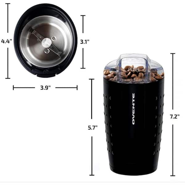 OVENTE 2.5 oz. Black One-Touch Electric Coffee Grinder with Transparent  Easy Open Lid and Stainless Steel Blades CG225B - The Home Depot
