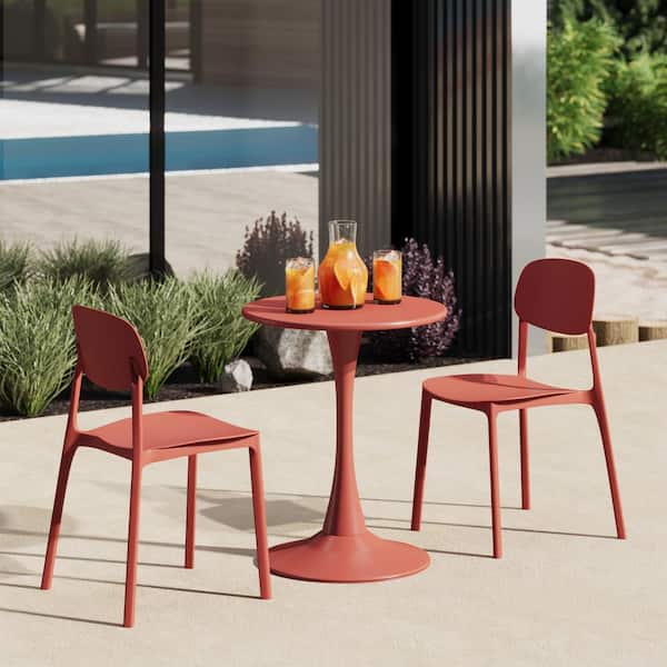 Frond and Form Outdoor Patio Assembled Poly Plastic Stacking Dining Side Chair (Set of 2), Red