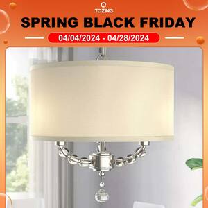 3-Light Modern Cottage Drum Organza Fabric Lampshade Pendant with Wide Clear Crystal Beads Sheer Ceiling Light Fixture