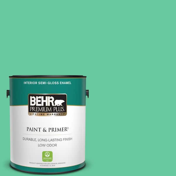 BEHR PREMIUM PLUS 1 gal. #470B-4 Intense Jade Semi-Gloss Enamel Low Odor Interior Paint & Primer