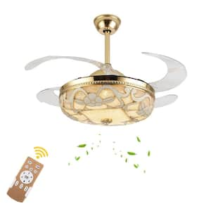 Indoor Gold Modern 6-Speed 42 in. Retractable Ceiling Fan with 3-Color Integrated LED, Reversible Motor and Remote