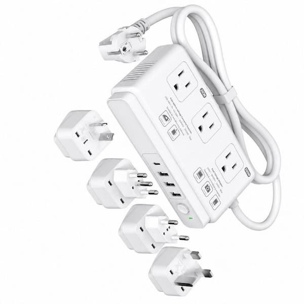 220V to 110-Volt Voltage Converter, Travel Adapter with 4-USB Charger, 3 AC Sockets and EU/UK/AU/IT Plug Power Adaptor