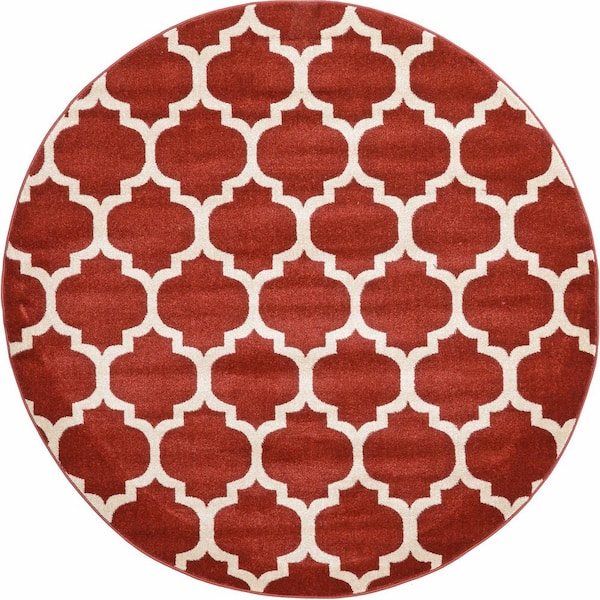 Unique Loom Trellis Philadelphia Red/Beige 6' 0 x 6' 0 Round Rug