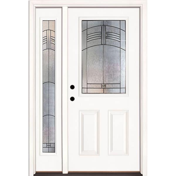 Feather River Doors 50.5 in. x 81.625 in. Rochester Patina 1/2 Lite Unfinished Smooth Right-Hand Fiberglass Prehung Front Door with Sidelite