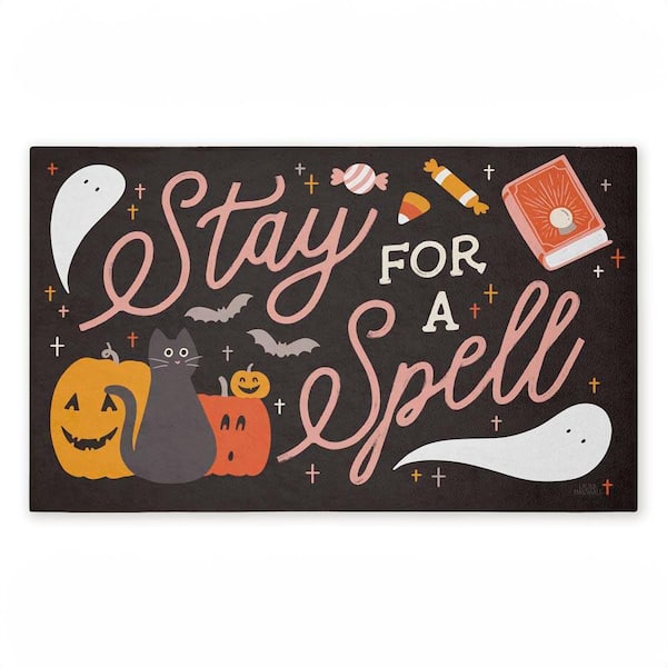 Stay for Spell Halloween Welcome Black 18 in. x 30 in. Polyester Non-Slip Outdoor Door Mat
