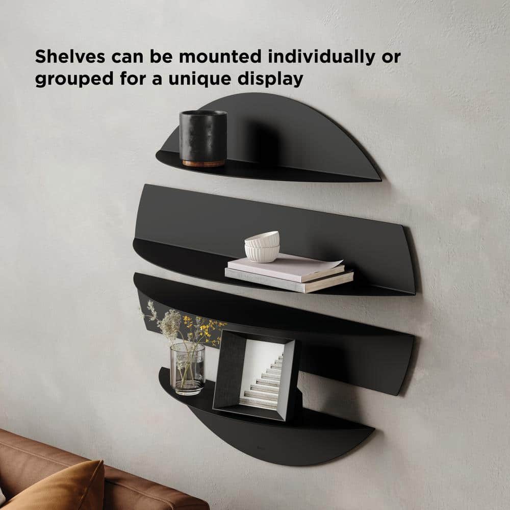 Solis Modern Black Bent Metal Floating Wall Shelf Set