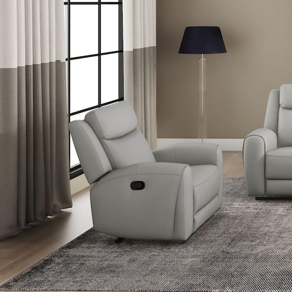Miranda Light Gray Leather Glider Recliner with Contour Armrests