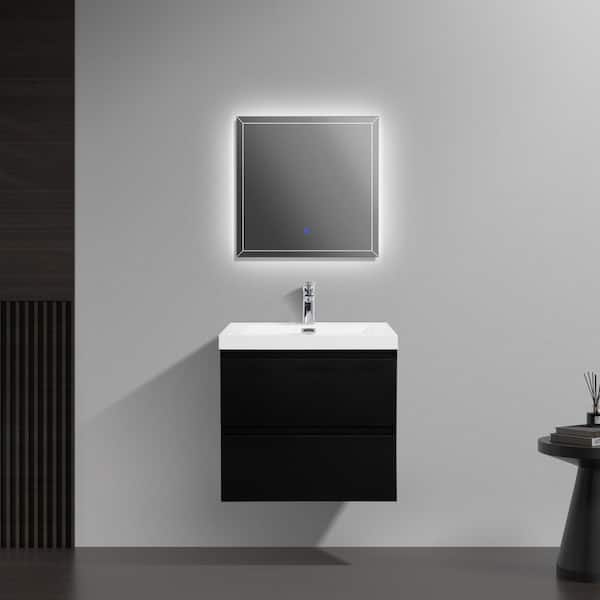 Unbranded 30 in. W x 19.5 in. D x 22.5 in. H Single Sink Wall Mounted Bathroom Vanity in Black with White Cultured Marble Top