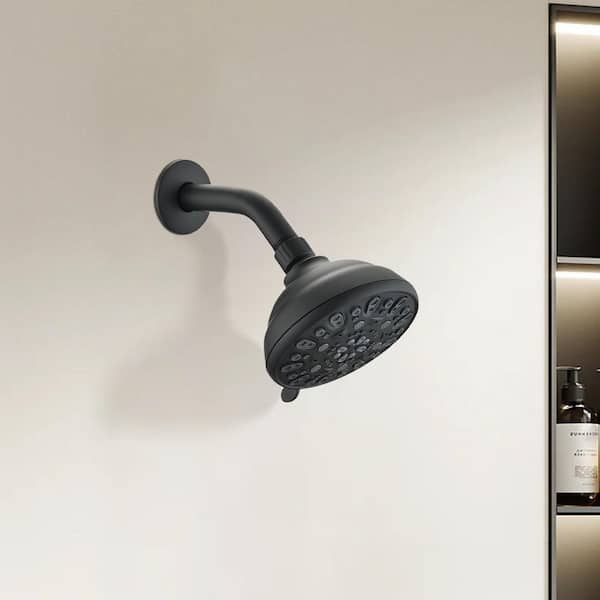 6-Spray Patterns with 1.8 GPM 5 in. Wall Mount Rain Fixed Shower Head in Matte Black