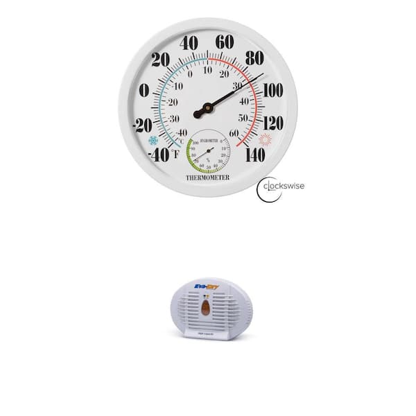 10 in. Thermometer Hygrometer and 6-8 oz. Mini-Dehumidifier Combo, White
