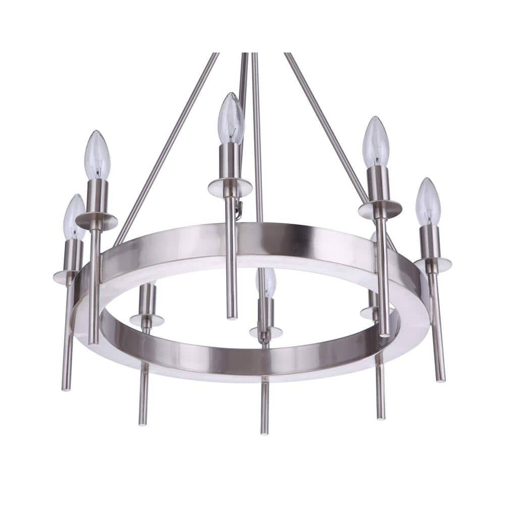 Elegant 8-Light Brushed Polished Nickel & Crystal Chandelier