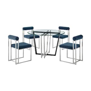 Devi and Anastasia 5-Piece Blue and Glass Top Dining Set Seats 4