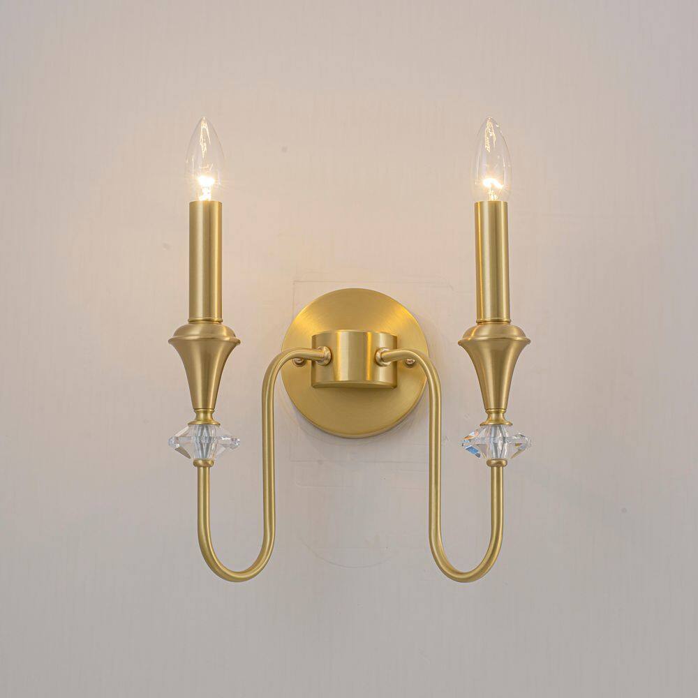 11 in. 2-Light Farmhouse Classical Brass Wall Sconce with Crystal Accents for Entryway and Bedroom price history on PriceWatchPro