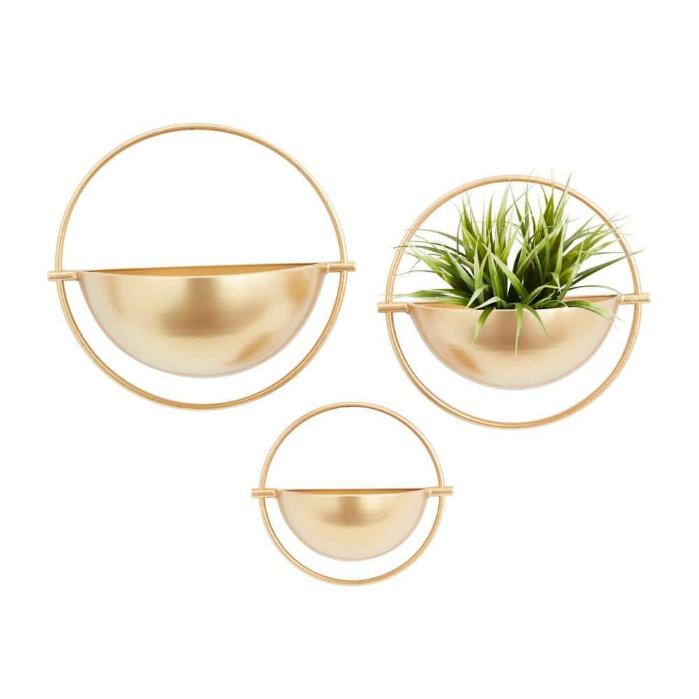 15in. Medium Gold Metal Geometric Indoor Outdoor Wall Planter (3- Pack)