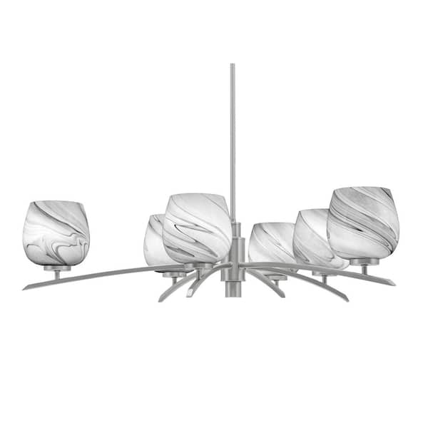 Unbranded Siena 31.75 in. 6-Light Graphite Chandelier with 6 in. Onyx Swirl Glass Shades, no bulbs included