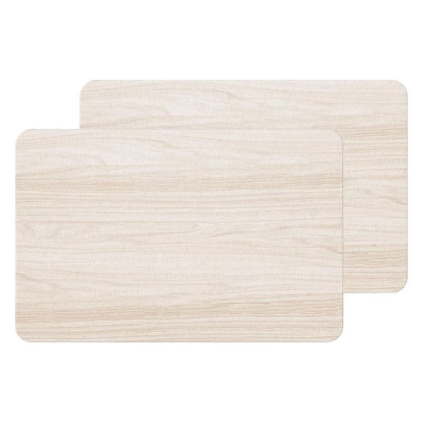 Afoxsos 24 in. x 16 in. Wood Grain Square Stone Bath Mat, 2-Pack Beige