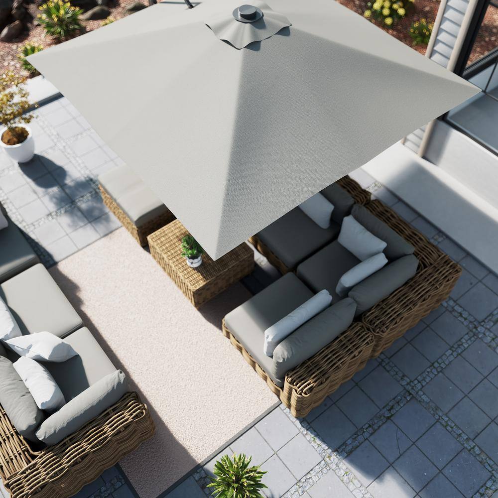 10ft Gray Aluminum Cantilever Patio Umbrella with Bluetooth LED Light