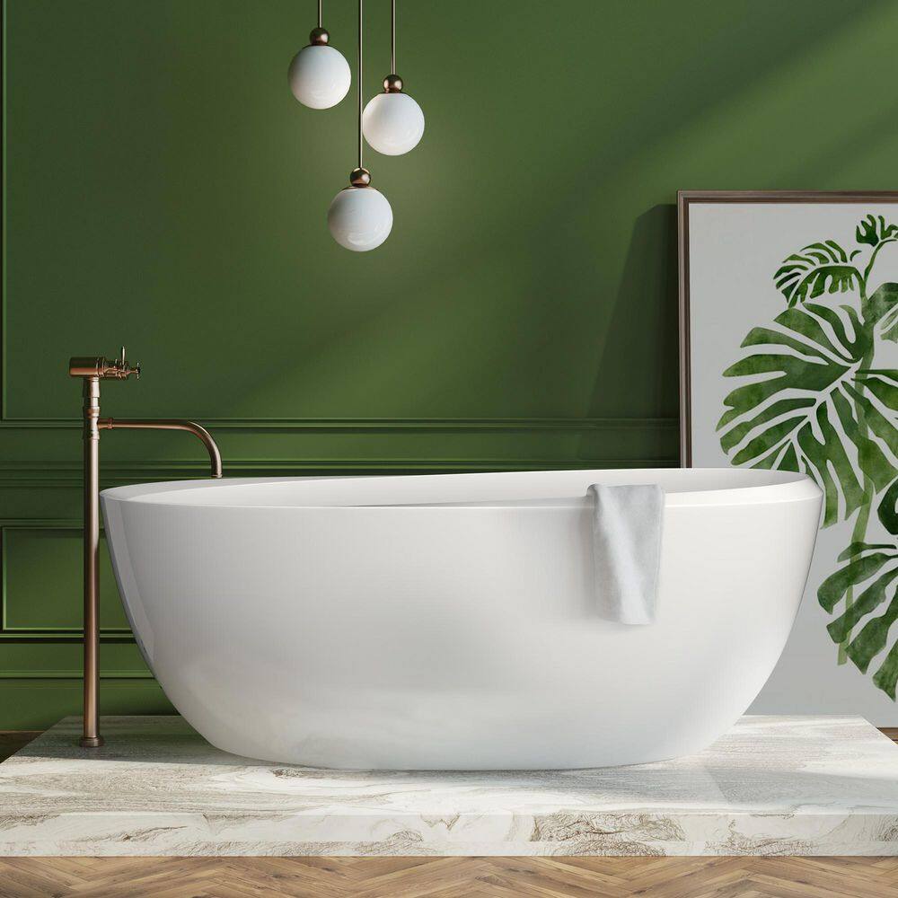 Getpro 67 in. x 29.5 in. Acrylic Freestanding Bathtub Flatbottom Oval Soaking Tub with Center