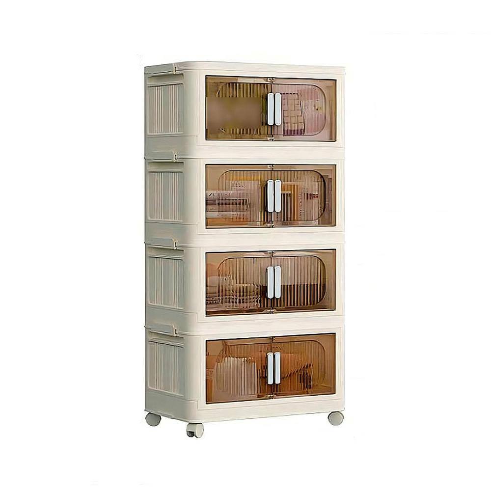 40.5 in. H Cream White Plastic Folding Storage Cabinet with Wheels 4-tier C