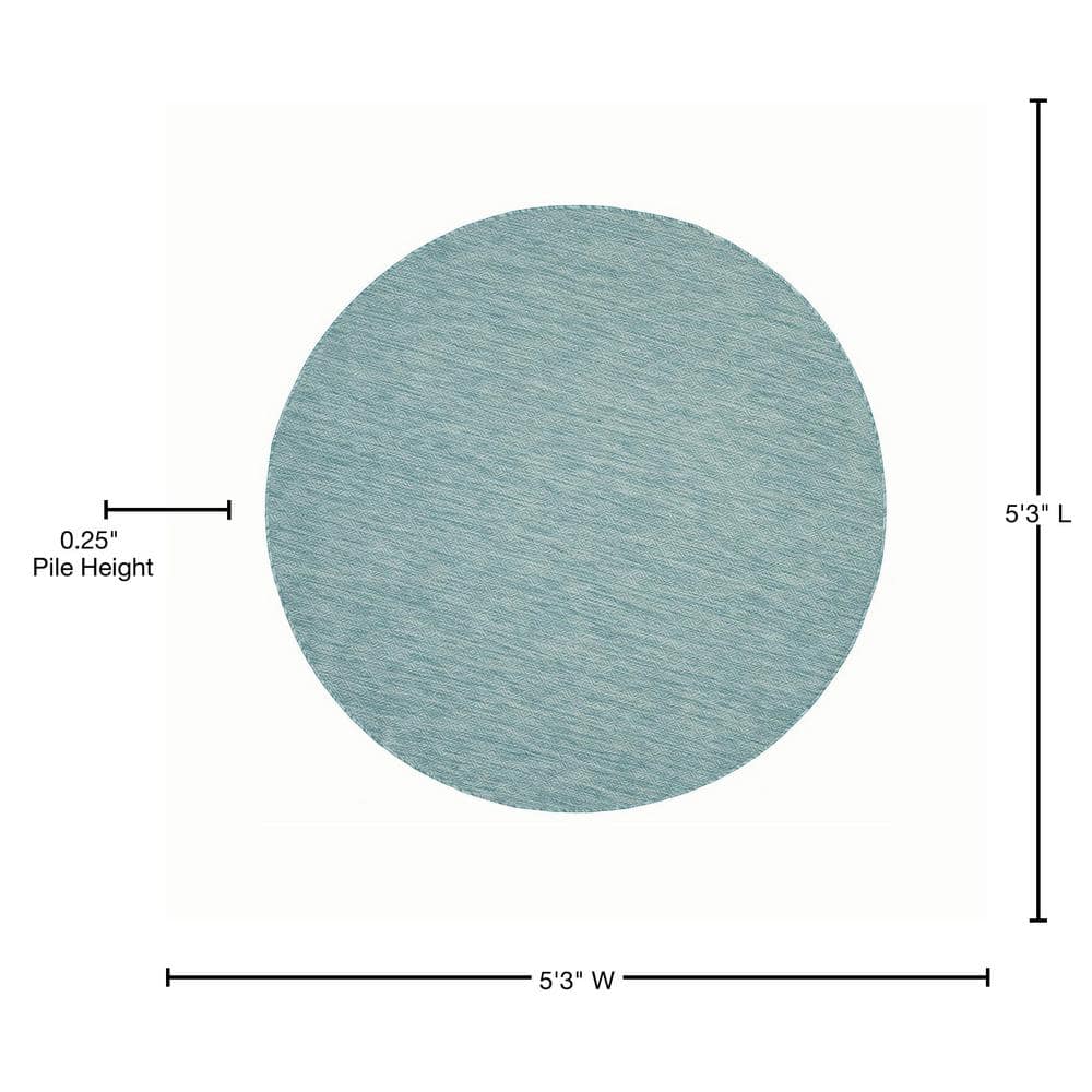 Aqua Round Flat Woven Synthetic Non-slip Rug