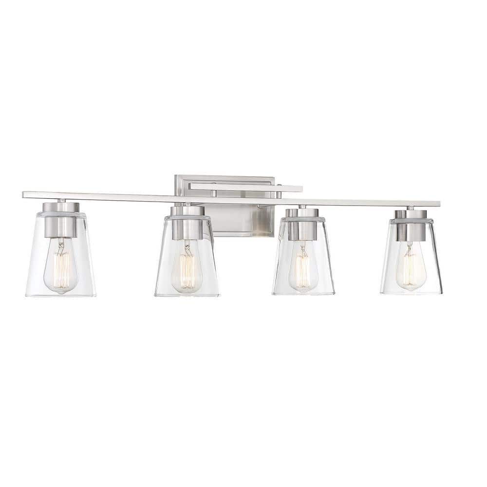 Satin Nickel 4-Light Dimmable Vanity Fixture with Clear Glass Shades