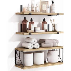 15.8 in. W x 5.9 in. D Rustic Brown Decorative Wall Shelf, 3 Plus 1 Tier Bathroom Floating Shelves