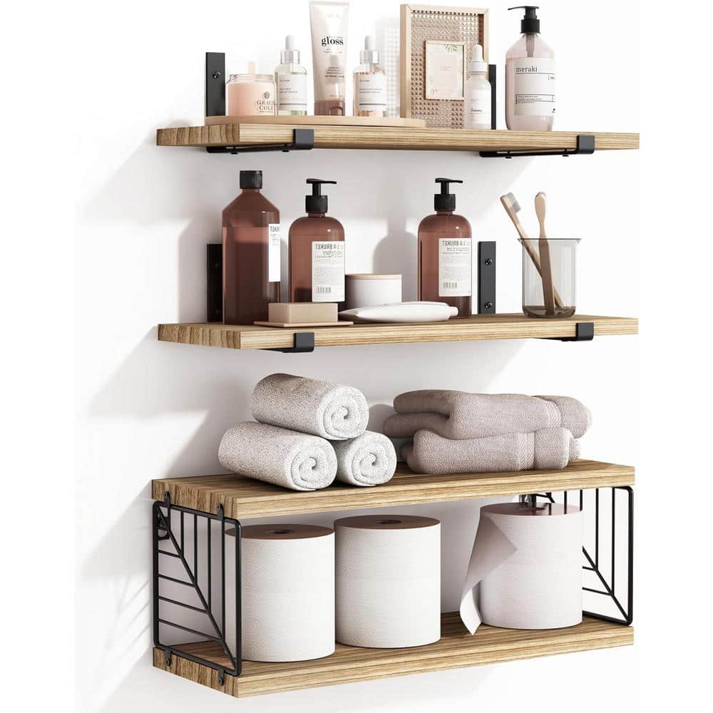 15.8 in. W x 5.9 in. D Rustic Brown Decorative Wall Shelf, 3 Plus 1 Tier Ba