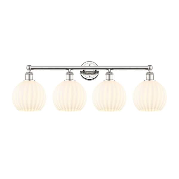 White Venetian 35 in. 4-Light Polished Nickel Vanity Light with Glass Shade