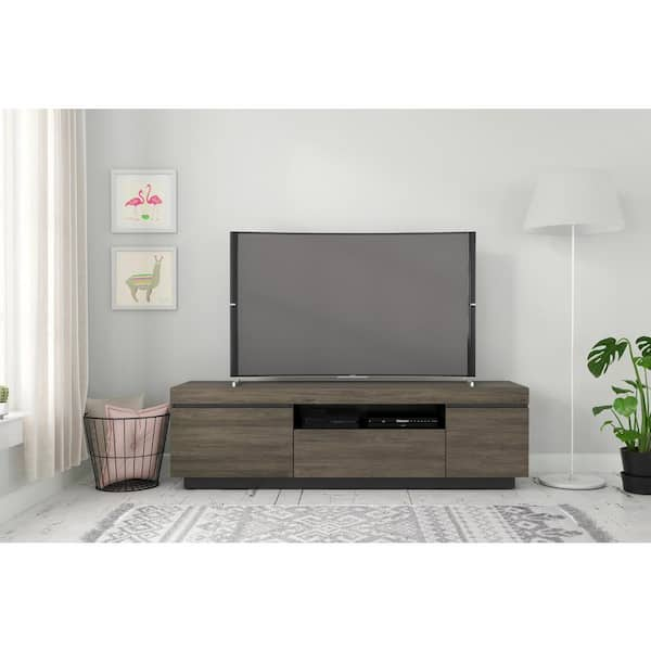 Nexera Lima 68 in. Black and Bark Gray Engineered Wood TV Stand with 1 Drawer Fits TVs Up to 76 in. with Storage Doors