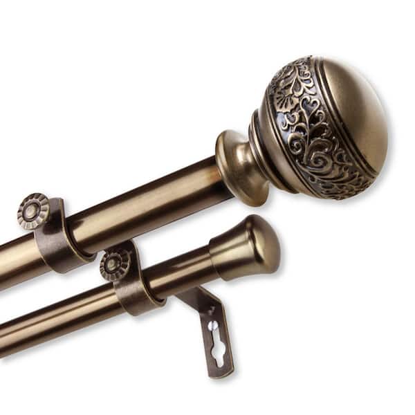 Unbranded 28 in. to 48 in. Adjustable 13/16 in. Douglas Double Curtain Rod in Antique Brass