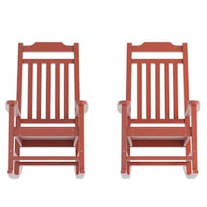 Red Plastic Outdoor Rocking Chair in Red (Set of 2)