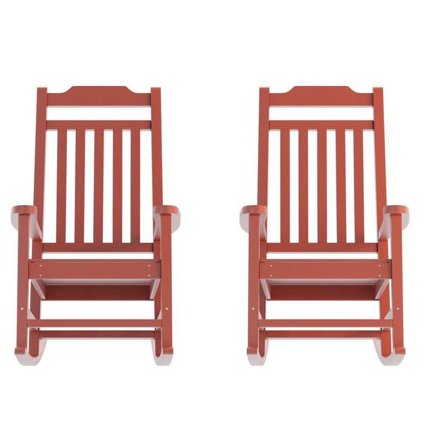 Carnegy Avenue Red Plastic Outdoor Rocking Chair in Red (Set of 2)