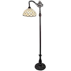 62 in Brown and White Traditional Shaped Standard Floor Lamp With White Stained Glass Bowl Shade