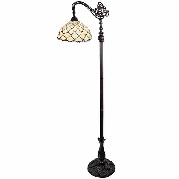 HomeRoots 62 in Brown and White Traditional Shaped Standard Floor Lamp With White Stained Glass Bowl Shade